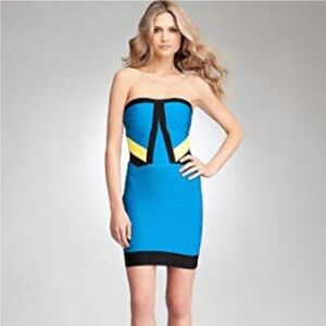 NWT‎ Bebe Blue Bodycon Colorblock Bandage Dress Tube Party Y2K